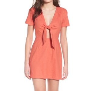Socialite front tie orange mini dress